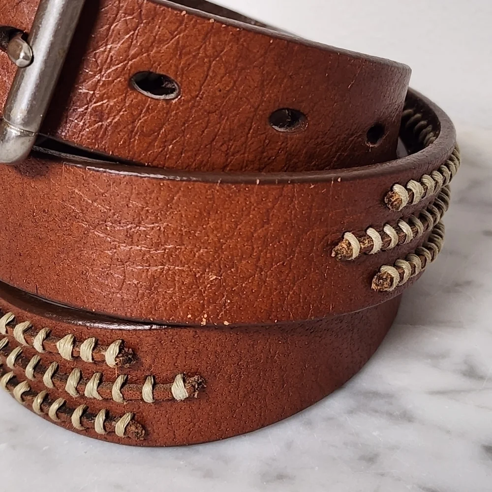 Brown Laced Leather Belt - Women's Size 34/35 Two Tone Western 1